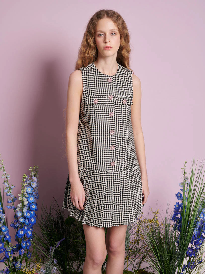 Petal Houndstooth mini haljina
