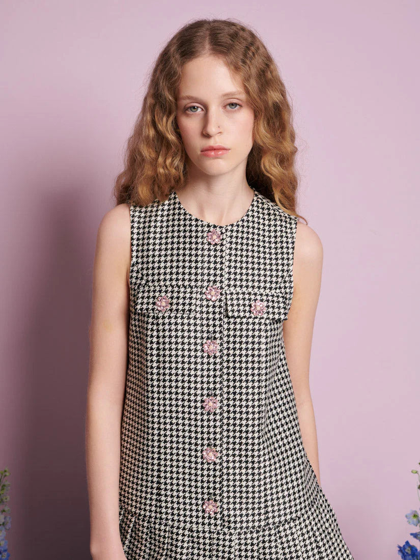 Petal Houndstooth mini haljina